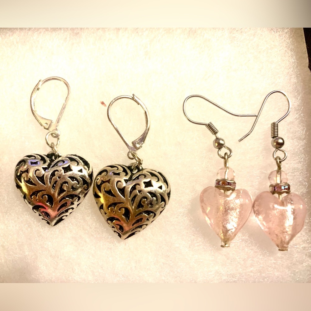 Heart Earrings 2pair lot Victorian inspired